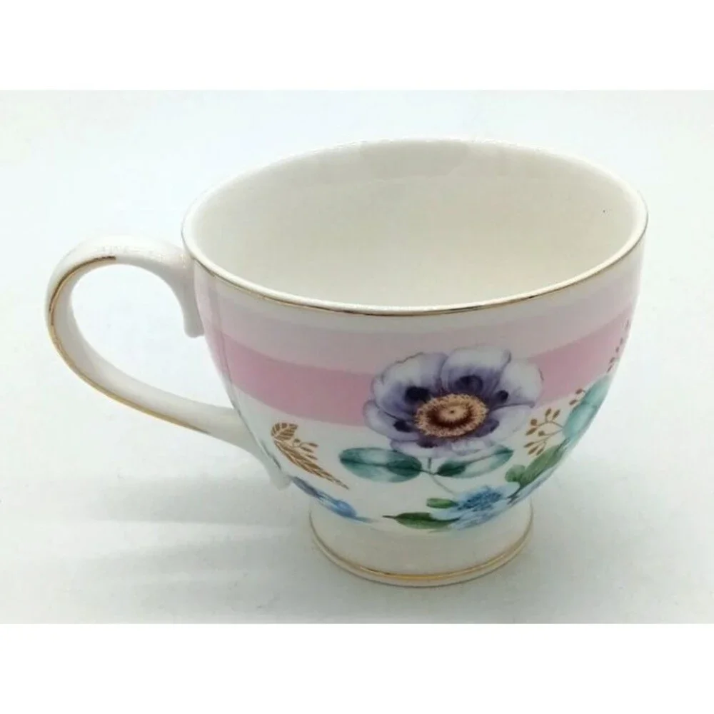 Grace Teaware Fine Porcelain Floral Pink Purple Flowers Oversize Teacup New